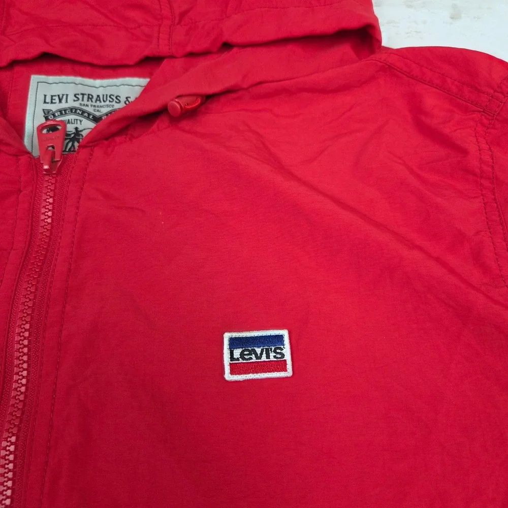 Levi's Colorblock Windbreaker Anorak Jacket Mens XL Red Navy Blue Half Zip Logo